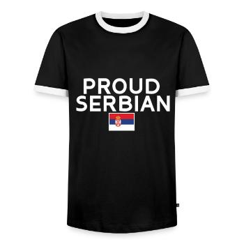 Proud Serbian Serbian Serbian Flag Serb - Men's Ringer Shirt - black/white - Front - AI Model Female 172 light (172cm) & AI Model Male 178 light (178cm)