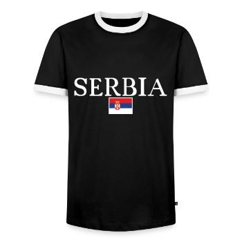 Serbia Serbia Serbian Flag Proud Serb - Men's Ringer Shirt - black/white - Front - AI Model Female 172 light (172cm) & AI Model Male 178 light (178cm)