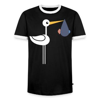 Cigogne avec bébé - T-shirt contrasté Homme - noir/blanc - Devant - AI Model Female 172 light (172cm) & AI Model Male 178 light (178cm)