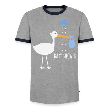 Cigogne de douche de bébé - T-shirt contrasté Homme - gris/marine  - Devant - AI Model Female 172 light (172cm) & AI Model Male 178 light (178cm)