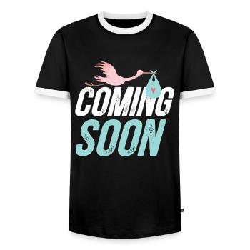 Pregnancy baby stork - Men's Ringer Shirt - black/white - Front - AI Model Female 172 light (172cm) & AI Model Male 178 light (178cm)
