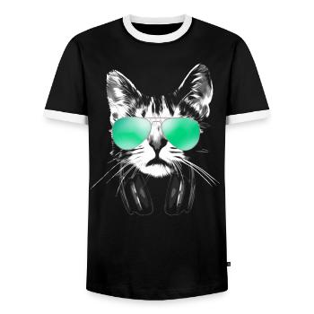 Cool DJ Cat - Men's Ringer Shirt - black/white - Front - AI Model Female 172 light (172cm) & AI Model Male 178 light (178cm)