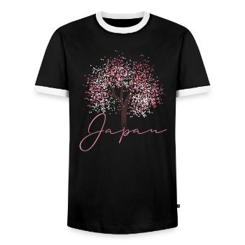 Japanische Kirschblüte - Männer Kontrast-T-Shirt - Schwarz/Weiß - Vorne - AI Model Female 172 light (172cm) & AI Model Male 178 light (178cm)