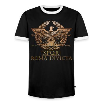 SPQR - Roma Invicta - Rome invaincue - T-shirt contrasté Homme - noir/blanc - Devant - AI Model Female 172 light (172cm) & AI Model Male 178 light (178cm)