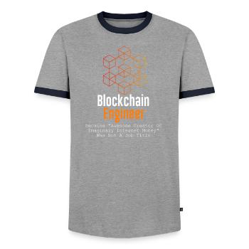 Ingénieur Blockchain - Crypto-monnaie - T-shirt contrasté Homme - gris/marine  - Devant - AI Model Female 172 light (172cm) & AI Model Male 178 light (178cm)
