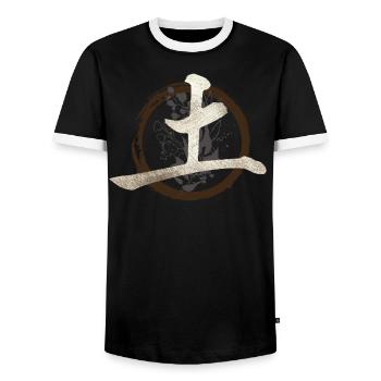Japanese Symbol For Earth - Japanese Kanji - Men's Ringer Shirt - black/white - Front - AI Model Female 172 light (172cm) & AI Model Male 178 light (178cm)