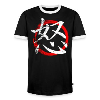 Japanese Symbol For Anger - Japanese Kanji - Men's Ringer Shirt - black/white - Front - AI Model Female 172 light (172cm) & AI Model Male 178 light (178cm)