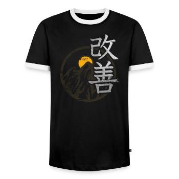 Japanese Symbol For Kaizen Kanji Calligraphy - Men's Ringer Shirt - black/white - Front - AI Model Female 172 light (172cm) & AI Model Male 178 light (178cm)