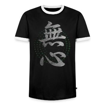 Japanese Symbol For Mushin Kanji Calligraphy - Men's Ringer Shirt - black/white - Front - AI Model Female 172 light (172cm) & AI Model Male 178 light (178cm)
