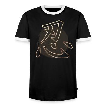 Japanese Symbol For Perseverance Kanji Calligraphy - Men's Ringer Shirt - black/white - Front - AI Model Female 172 light (172cm) & AI Model Male 178 light (178cm)