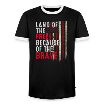 Land Of The Free Because Of The Brave - Memorial D - Men's Ringer Shirt - black/white - Front - AI Model Female 172 light (172cm) & AI Model Male 178 light (178cm)
