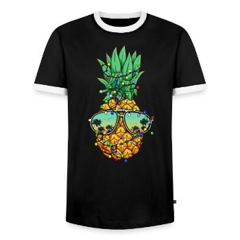 Pineapple Christmas Tree Christmas Lights Hawaii - Men's Ringer Shirt - black/white - Front - AI Model Female 172 light (172cm) & AI Model Male 178 light (178cm)