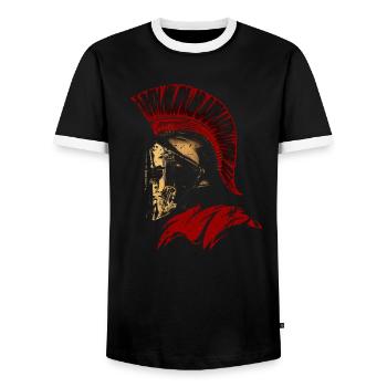 Spartan Soldier Corinthian Helmet Leonidas Red Cap - Men's Ringer Shirt - black/white - Front - AI Model Female 172 light (172cm) & AI Model Male 178 light (178cm)