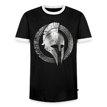 Spartanischer Soldat Korinthischer Helm Leonidas Spartan - Männer Kontrast-T-Shirt - Schwarz/Weiß - Vorne - AI Model Female 172 light (172cm) & AI Model Male 178 light (178cm)