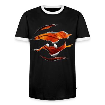 Flammender Feuerball Spieltag Basketballspieler - Männer Kontrast-T-Shirt - Schwarz/Weiß - Vorne - AI Model Female 172 light (172cm) & AI Model Male 178 light (178cm)