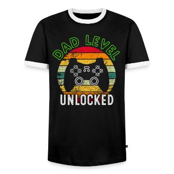Dad Level Unlocked Schwangerschaft enthüllt lustigen neuen Vater - Männer Kontrast-T-Shirt - Schwarz/Weiß - Vorne - AI Model Female 172 light (172cm) & AI Model Male 178 light (178cm)