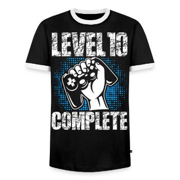 Level 10 Complete Birthday Gift 10 Years - Men's Ringer Shirt - black/white - Front - AI Model Female 172 light (172cm) & AI Model Male 178 light (178cm)