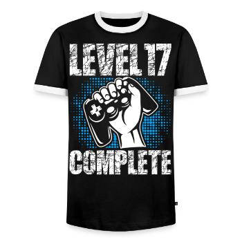 Level 17 Complete Birthday Gift 17 years - Men's Ringer Shirt - black/white - Front - AI Model Female 172 light (172cm) & AI Model Male 178 light (178cm)