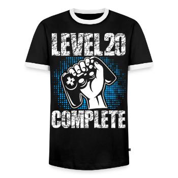 Level 20 Complete Birthday Gift 20 Years - Men's Ringer Shirt - black/white - Front - AI Model Female 172 light (172cm) & AI Model Male 178 light (178cm)