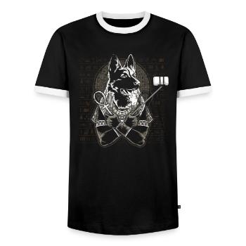 Dog Lover German Shepherd Funny Ancient Egypt Anub - Men's Ringer Shirt - black/white - Front - AI Model Female 172 light (172cm) & AI Model Male 178 light (178cm)