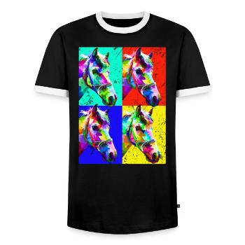 Pop Art Horse Farm Animal Lover Funny Horseback Ri - Men's Ringer Shirt - black/white - Front - AI Model Female 172 light (172cm) & AI Model Male 178 light (178cm)