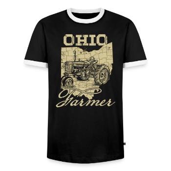 Ohio Farmer Tractor Lover State Map Farming Local - Men's Ringer Shirt - black/white - Front - AI Model Female 172 light (172cm) & AI Model Male 178 light (178cm)