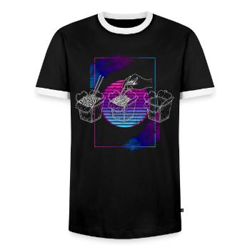 Eating Chinese Food Retro Sunset Vaporwave Noodles - Men's Ringer Shirt - black/white - Front - AI Model Female 172 light (172cm) & AI Model Male 178 light (178cm)