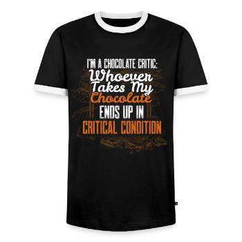 Chocolate Lover Critical Chocolate Critic Funny Ch - Men's Ringer Shirt - black/white - Front - AI Model Female 172 light (172cm) & AI Model Male 178 light (178cm)