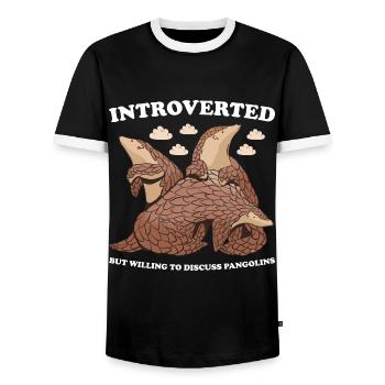 Introverti mais prêt à discuter des pangolins - T-shirt contrasté Homme - noir/blanc - Devant - AI Model Female 172 light (172cm) & AI Model Male 178 light (178cm)
