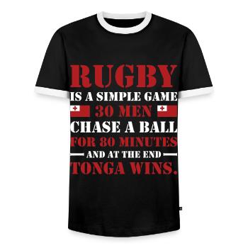 Le rugby est un jeu simple Tonga Rugby - T-shirt contrasté Homme - noir/blanc - Devant - AI Model Female 172 light (172cm) & AI Model Male 178 light (178cm)