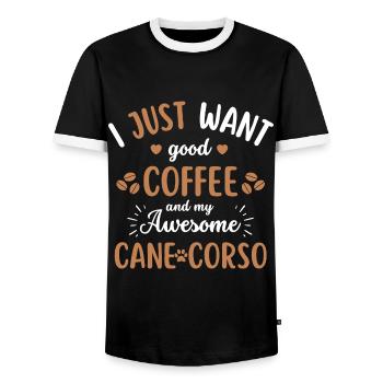 Cane Corso Café Chien Café - T-shirt contrasté Homme - noir/blanc - Devant - AI Model Female 172 light (172cm) & AI Model Male 178 light (178cm)