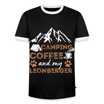 Leonberger Coffee Camping Dog Cafe - Men's Ringer Shirt - black/white - Front - AI Model Female 172 light (172cm) & AI Model Male 178 light (178cm)