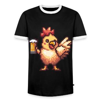 Chicken Pixel Beer - Men's Ringer Shirt - black/white - Front - AI Model Female 172 light (172cm) & AI Model Male 178 light (178cm)