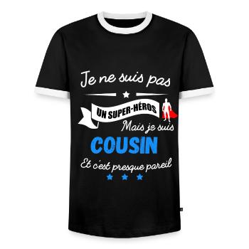 PAS UN SUPER HEROS MAIS COUSIN - T-shirt contrasté Homme - noir/blanc - Devant - AI Model Female 172 light (172cm) & AI Model Male 178 light (178cm)