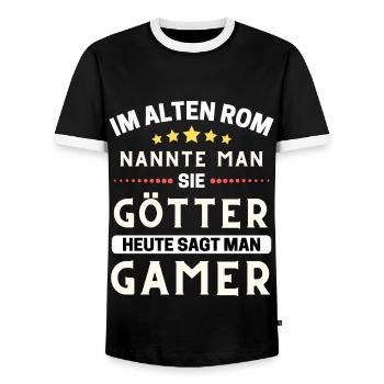 Im alten Rom waren Sie Götter. Heute Gamer - Männer Kontrast-T-Shirt - Schwarz/Weiß - Vorne - AI Model Female 172 light (172cm) & AI Model Male 178 light (178cm)