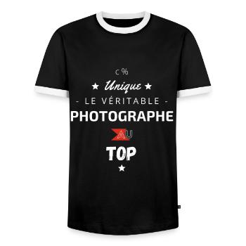 le véritable Photographe au top - T-shirt contrasté Homme - noir/blanc - Devant - AI Model Female 172 light (172cm) & AI Model Male 178 light (178cm)