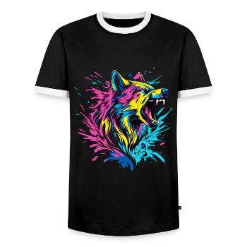Wolf Wolfskopf Raubtier Wald Natur Wildnis Bunt - Männer Kontrast-T-Shirt - Schwarz/Weiß - Vorne - AI Model Female 172 light (172cm) & AI Model Male 178 light (178cm)