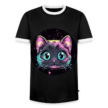 Neon Cat Pop Art - Men's Ringer Shirt - black/white - Front - AI Model Female 172 light (172cm) & AI Model Male 178 light (178cm)