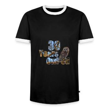 30 years owl-ed (30 years old) 30th birthday - Men's Ringer Shirt - black/white - Front - AI Model Female 172 light (172cm) & AI Model Male 178 light (178cm)