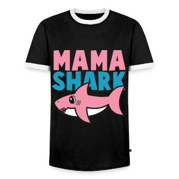 Haifisch - Schirt Shark Mama Geschenkidee - Männer Kontrast-T-Shirt - Schwarz/Weiß - Vorne - AI Model Female 172 light (172cm) & AI Model Male 178 light (178cm)