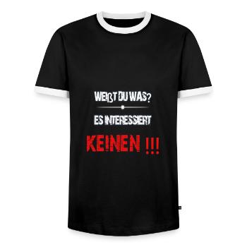 weisst du was ?Es interessiert keinen !!! - Männer Kontrast-T-Shirt - Schwarz/Weiß - Vorne - AI Model Female 172 light (172cm) & AI Model Male 178 light (178cm)