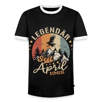 April 1965 Jahrgang geboren Vintage Geburtstag - Männer Kontrast-T-Shirt - Schwarz/Weiß - Vorne - AI Model Female 172 light (172cm) & AI Model Male 178 light (178cm)