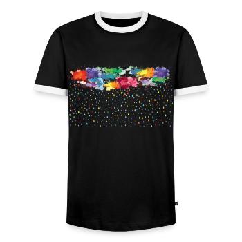 rainbow rainy day (wide) - Men's Ringer Shirt - black/white - Front - AI Model Female 172 light (172cm) & AI Model Male 178 light (178cm)