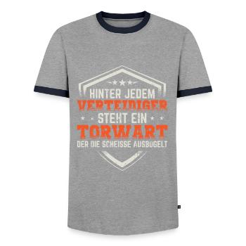 Torwart Geschenk lustiger Spruch Tormann Design - Männer Kontrast-T-Shirt - Grau/Navy  - Vorne - AI Model Female 172 light (172cm) & AI Model Male 178 light (178cm)