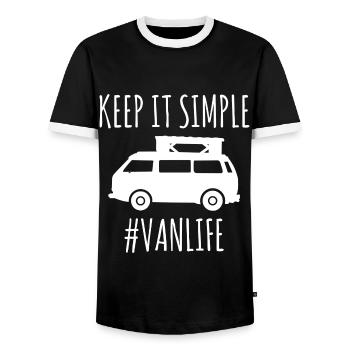 Van Life Camping Camping Freugeist Voyage - T-shirt contrasté Homme - noir/blanc - Devant - AI Model Female 172 light (172cm) & AI Model Male 178 light (178cm)