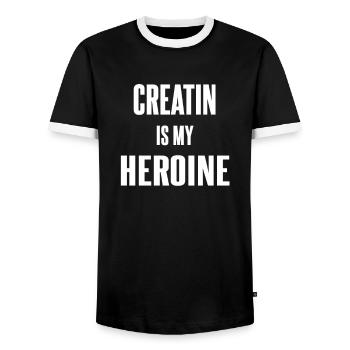 Creatine is my heroin - Men's Ringer Shirt - black/white - Front - AI Model Female 172 light (172cm) & AI Model Male 178 light (178cm)