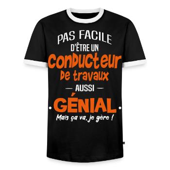 conducteur de travaux - T-shirt contrasté Homme - noir/blanc - Devant - AI Model Female 172 light (172cm) & AI Model Male 178 light (178cm)