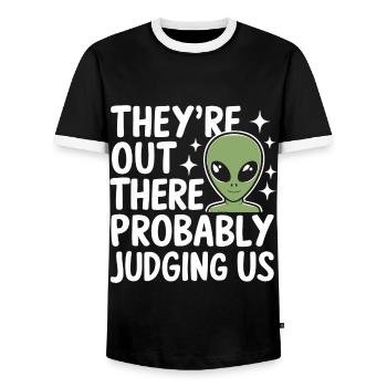 Alien UFO Aliens Außerirdischer - Männer Kontrast-T-Shirt - Schwarz/Weiß - Vorne - AI Model Female 172 light (172cm) & AI Model Male 178 light (178cm)