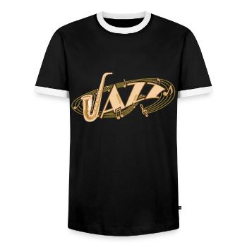 Jazz Music Saxophone - T-shirt contrasté Homme - noir/blanc - Devant - AI Model Female 172 light (172cm) & AI Model Male 178 light (178cm)