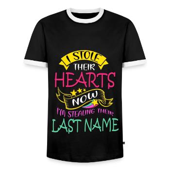 Adoption Day, Adoption Mom Dad Parents - Men's Ringer Shirt - black/white - Front - AI Model Female 172 light (172cm) & AI Model Male 178 light (178cm)